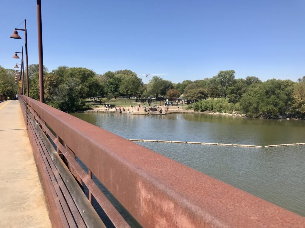 White Rock Lake: View of dog park from bridge