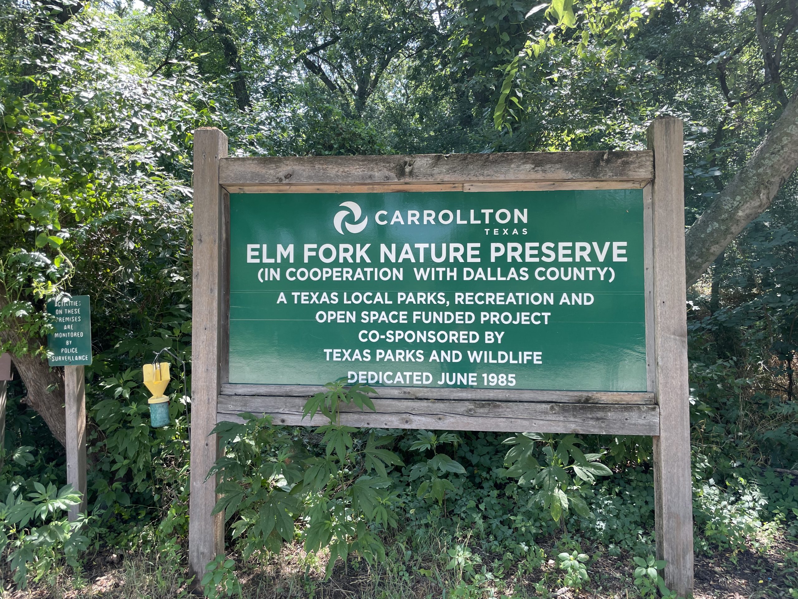 Elm fork nature preserve entrance sign hiking north texas trails